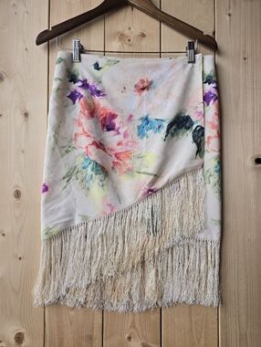 Ralph Lauren Floral Wrap Fringe Cream Skirt Size 4